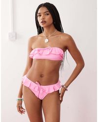 Reclaimed Vintage - Bandeau Bikini Top With Ruffles And Tie Front - Lyst
