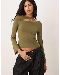 ASOS - Cotton Touch Long Sleeve Top With Cut Out Detail - Lyst