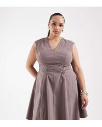 ASOS - Asos Design Curve V Neck Ruched Bengaline Mini Dress - Lyst