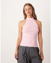 Mango - Compact Knit High Neck Halter Top - Lyst