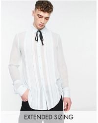 ASOS - Camicia trasparente pieghettata sul davanti menta con laccetto a contrasto sul colletto - Lyst