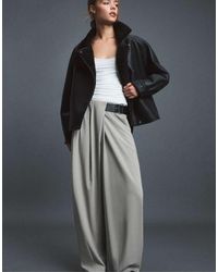 Stradivarius - Leather Effect Double-faced High Neck Jacket - Lyst
