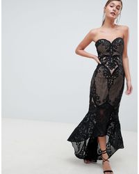 Bariano Sweetheart Fishtail Maxi Dress - Black
