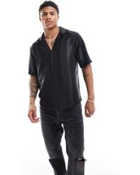 ASOS - Camicia a maniche corte nera vestibilità classica con colletto con rever - Lyst