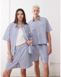 Reclaimed (vintage) - Camicia Squadrata A Maniche Corte Blu E Bianca A Quadri - Lyst