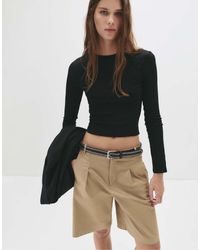 Pull&Bear - T-Shirt A Maniche Lunghe Aderente Nera - Lyst