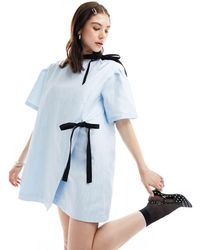 Ghospell - Contrast Bow Jacquard Mini Dress - Lyst