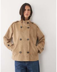 Pretty Lavish - Faux Suede High Neck Cropped Trench Coat - Lyst