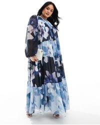 ASOS - Asos Design Curve Mixed Floral Print Smock Maxi Dress - Lyst