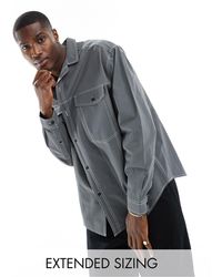 ASOS - Camisa gris extragrande estilo años 90 con solapas marcadas y pespuntes en contraste - Lyst