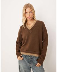 ASOS - Knitted V Neck Jumper With Double Layer - Lyst