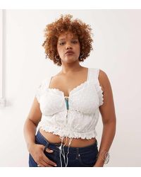 Noisy May - Tie Front Broderie Top - Lyst