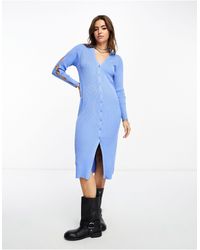 Object - Vestido midi azul abotonado con detalle - Lyst