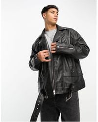 Bolongaro Trevor - Oversized Zip Biker Leather Jacket With Belt - Lyst