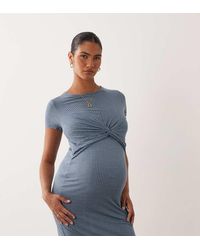 Mama.licious - Mamalicious Zwangerschaps-Midi Jurk Met Korte Mouwen, Knoopdetail Voor En Borstvoedingsfunctie - Lyst
