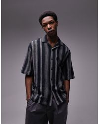 TOPMAN - Short Sleeve Relaxed Revere Textured Striped Shirt - Lyst