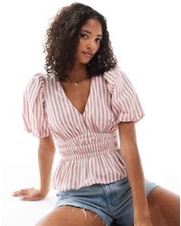New Look - Top habillé à rayures avec manches bouffantes - Lyst