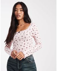 Miss Selfridge - Top en maille pointelle à petites fleurs avec encolure carrée - Lyst