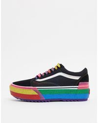 vans classic leather old skool sneakers with rainbow trim