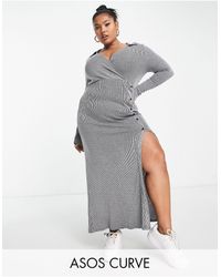 ASOS - Asos Design Curve Supersoft Ribbed Long Sleeve Maxi Dress With Collar - Lyst