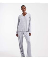 ASOS - Pijama De Camisa De Manga Larga Y Pantalones Con Ribetes En Contraste De Tejido Supersuave De Asos Design Tall - Lyst
