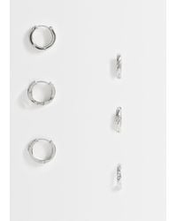 Pieces - 3 Pack Embellished Small Chunky Hoop Earrings - Lyst