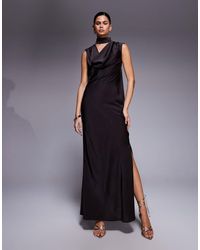 ASOS - Satin Cowl Neck Midi Dress With Scarf Neck Ties And Twist Back - Lyst