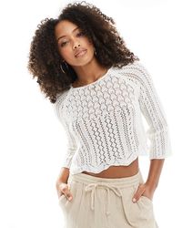 ONLY - Pull court en maille crochetée à manches larges - Lyst