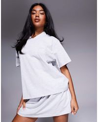 ASOS - Camiseta Gris Jaspeado Con Cuello De Pico Y Logo Bordado De Weekend Collective (Parte De Un Conjunto) - Lyst