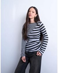 TOPSHOP - Contrast Stripe Ruched Long Sleeve Top - Lyst