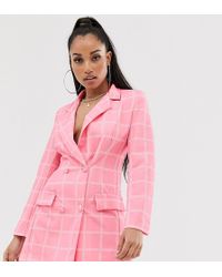 Boohoo Robe blazer à carreaux - Rose