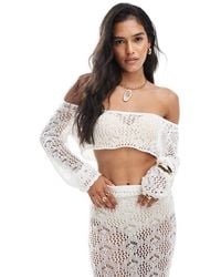 Miss Selfridge - Beach Crochet Long Sleeve Super Crop Top - Lyst