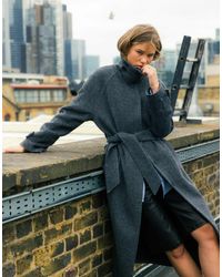TOPSHOP - Manteau en sergé à ceinture et patte - Lyst