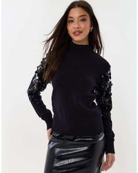 Threadbare - Funnel Neck Jumper With Sequin Sleeves - Lyst