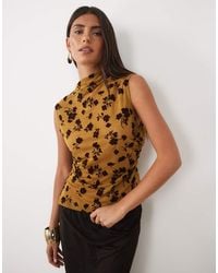 ASOS - Ruched Side High Neck Flocked Mesh Co Ord Top - Lyst