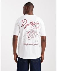 Only & Sons - T-Shirt Comoda Bianca Con Stampa "Dystopia" Sul Retro - Lyst