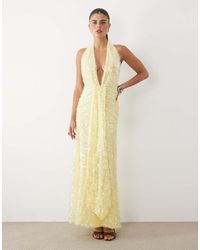 ASOS - Sequin Plisse Plunge Halter Maxi Dress With Scarf Detail - Lyst