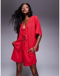 Princess Polly - Linen Blend Tie Front Shirt And Shorts Full Set - Lyst