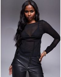 ASOS - Structured Mesh Long Sleeve Top With Corset Seam Detailing - Lyst