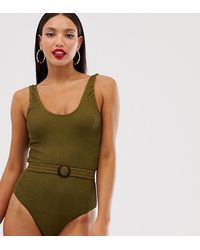 Y.A.S Hooguitgesneden Badpak Met Textuur En Tailleband - Groen