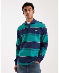 Fred Perry - Poloshirt Van Zware Stof Met Lange Mouwen, Logo En Strepen - Lyst