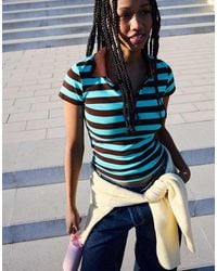 Bershka - Short Sleeve Striped Polo Shirt - Lyst