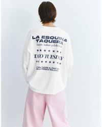 Pull&Bear - T-shirt manches longues à inscription - glace - Lyst