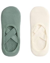 Oysho - 2 Pairs Of Padded Cotton Blend Yoga And Pilates Socks With Crossover Straps - Lyst