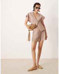 ASOS - Elegante Gestreepte Short Met A-Lijn Van Linnenmix - Lyst