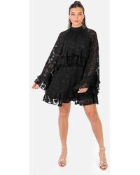ANAYA - Floral Burnout High Neck Ruffle Sleeve Shift Mini Dress - Lyst