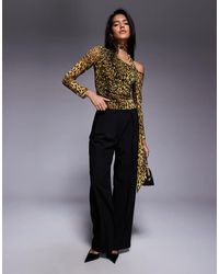 ASOS - Printed Leopard Mesh Scarf Detail Asymmetric Top - Lyst