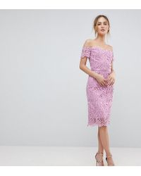 Chi Chi London Lace Bandeau Midi Dress With Sweetheart Neck - Pink