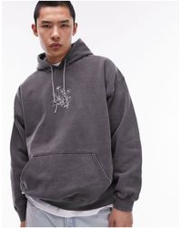 TOPMAN - Oversized Hoodie With Pansy Chest Embroidery - Lyst