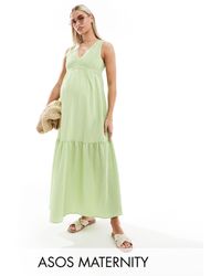 ASOS - Asos Design Maternity V-neck Crinkle Midi Sundress With Tiered Skirt - Lyst